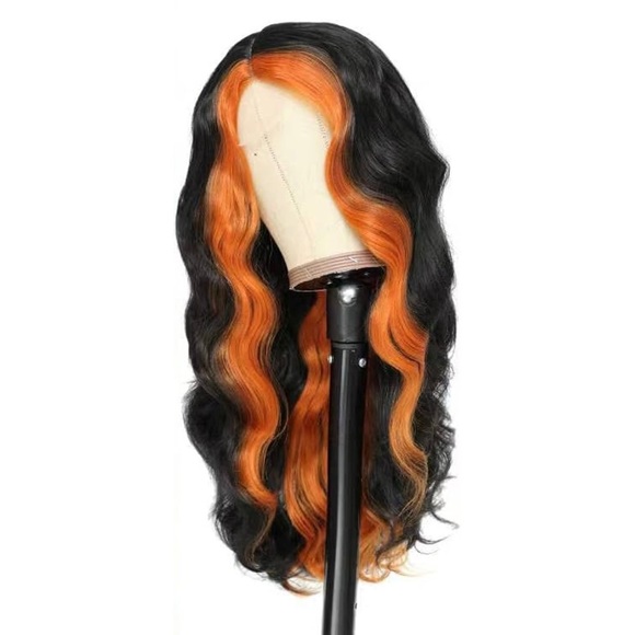 Orange Black lacefront cosplay egirl goth wig - Picture 1 of 1